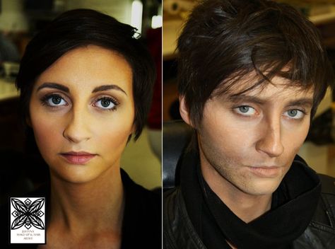 Female to Male Media Make-up by Justyna Man Makeup For Women, Male Theatre Makeup, Female To Male Makeup, Male Contour, Theatre Makeup, Makeup Board, Male Makeup, Making Faces, Katherine Pierce