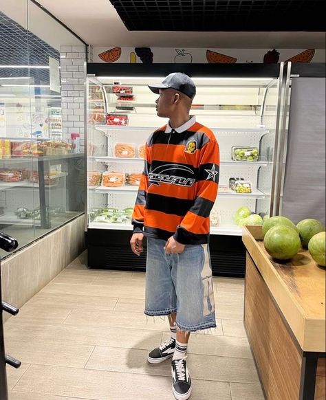 Dressy Streetwear Fashion, Tokyo Streetwear, Streetwear Fashion Baggy, Tuff Fits, Christian Clothing Brand, Core Fashion, Orange Streetwear, Fashion Baggy, Polo Outfit