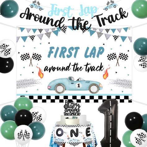 PRICES MAY VARY. Package Includes: Race car 1st birthday decorations include 20 x 12 inches latex balloons, 1 x first lap around the track backdrop 3 x 5 ft, 1 x race car one high chair banner, 1 x first lap around the track cake topper, 1 x number 1 foil balloon 40 inches(Helium Supported), one pack can meet your various needs for race car 1st birthday Race Car 1st Birthday Decorations: If you are planning to host a racing 1st themed birthday party, you can save time by purchasing this first la First Lap Birthday Party Theme, Race Car First Birthday Party Ideas, 1st Lap Around The Track Birthday, Boys 1st Birthday Party Ideas Themes, First Lap Around The Track Birthday, First Lap Birthday Party, 1st Birthday Themes Boy, 1st Birthday Party Ideas Boys Themes, Car First Birthday Party