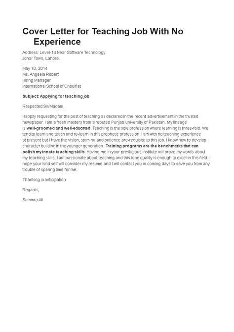 How to write a Teacher Without Experience Job Application Letter? Download this Teacher Without Experience Job Application Letter template now! Application For Teacher Job, Application Letter For Teacher, Job Application Sample, Job Application Letter Sample, Job Application Letter, Printable Job Applications, Cover Letter Teacher, Application Letter Template, Job Application Cover Letter