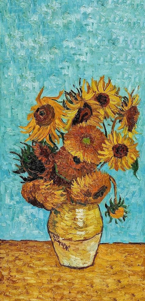 Sunflower Art Background, Van Go Sunflowers, Van Gogh Phone Wallpaper, Famous Art Paintings Van Gogh, Sunflower Aesthetic Painting, Can Gogh Wallpaper, Arte Van Gogh Wallpaper, Van Gogh Paintings Wallpaper, Girasoles Van Gogh