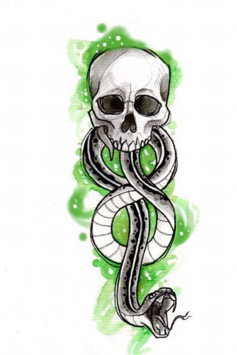 Deatheater Tattoo Draco, Deatheater Tattoo Design, Slytherin Sketch, The Dark Mark Harry Potter, Basilisk Harry Potter, Harry Potter Drawing Ideas, Dark Mark Tattoo, Harry Potter Dark Mark, Harry Potter Tattoo Ideas