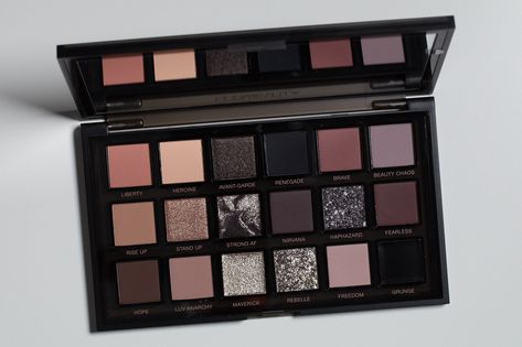 Huda Beauty Pretty Grunge Palette Swatches - Coffee & Makeup Everyday Eyeshadow, Peach Tones, Cute Eyeshadow Looks, Be More Creative, Purple Mauve, Single Eyeshadow, Matte Pink, Black Gloss, Makeup Swatches