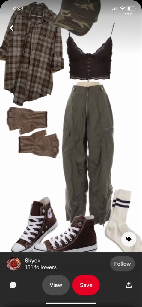 2007 Outfits Street Styles, Chloting Ideas, Swaggy Clothes, Cargo Pants Outfit Ideas, Grunge Ideas, Green Cargo Pants Outfit, Outfit Ideas Grunge, Pants Outfit Ideas, Outfit Grunge