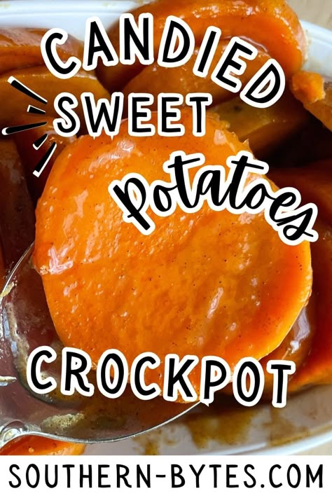 Crockpot Candied Sweet Potatoes Recipe (Candied Yams) Slow Cooker Yams Recipe, Thanksgiving Sweet Potato Recipes Easy, Candied Sweet Potato Recipes Crockpot, Candy Yams Crockpot, Thanksgiving Yams Candied Sweet Potatoes, Yams In Crockpot Slow Cooker, Caramel Sweet Potatoes, Yams Recipe Crockpot, Yams Crockpot Recipes