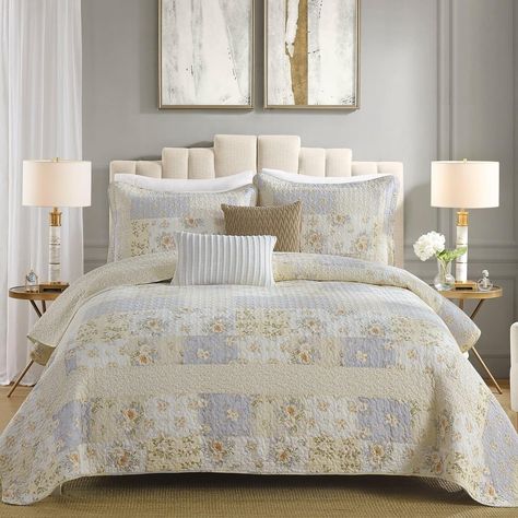 DDUOXIN Queen Quilt (102"x120") - 100% Cotton Reversible Floral Oversized Quilts with 2 Pillow Shams, Farmhouse Lightweight Bedspreads Coverlet Sets, Beige, Queen : Amazon.co.uk: Home & Kitchen Oversized King Quilt, Oversized Quilt, Farmhouse Quilts, Boho Quilt, Small Bed, Cotton Bedspread, Coverlet Set, King Quilt, Queen Quilt