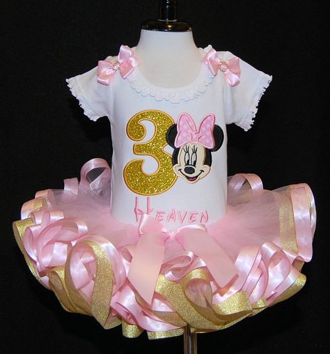 Minnie Golden, Minnie Mouse Dress Toddler, Minnie Mouse Birthday Outfit, Tutu Pink, Ribbon Trim Tutu, 2nd Birthday Outfit, Minnie Mouse Outfits, Birthday Tutu Outfit, Girl 2nd Birthday