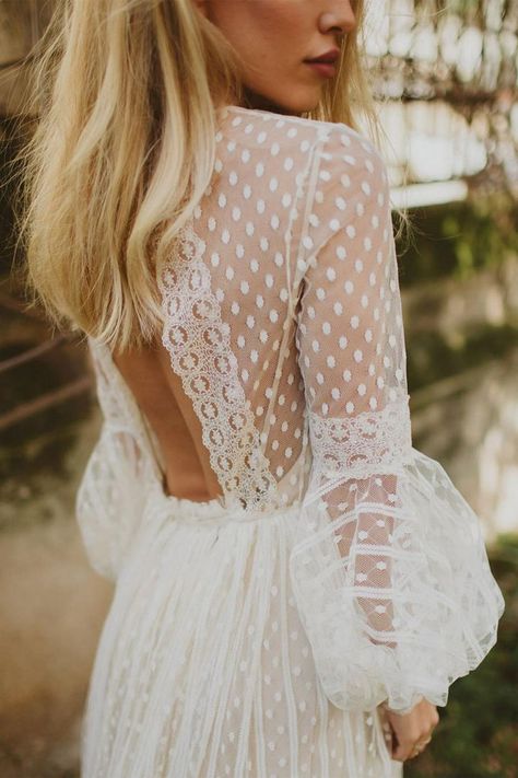 Beautiful long sleeve wedding dress with pretty details | Polka dot wedding dress | fabmood.com #bridal #bohemianweddingdress #vintagestyledweddingdress #weddingdress #weddingdresses #summerweddingdress #romanticweddingdress #vintageweddingdress #prettydetails #bohoweddingdress #vintagestyle Dot Wedding Dress, Romantic Boho Wedding, Polka Dot Wedding Dress, Boho Wedding Dresses, Boho Dresses Long, Romantic Boho, Polka Dot Wedding, Bohemian Wedding Dress, Floral Dresses Long