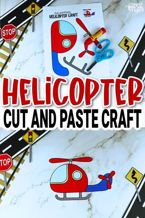 Printable Helicopter Craft Template - Simple Mom Project Helicopter Papercraft, Diy Helicopter, Helicopter Craft, Airplane Craft, Airplane Activities, Craft Printables, Airplane Crafts, Transportation Crafts, Classy Art