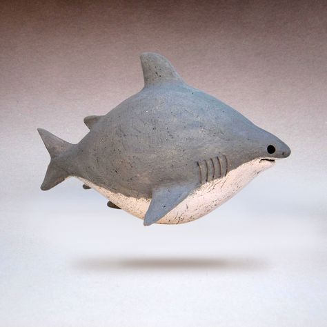 Shark Ceramic, Ceramic Shark, Ceramic Seal, Round Animals, Shark Sculpture, Fat Animals, Shark Illustration, Slab Ceramics, Pottery Animals