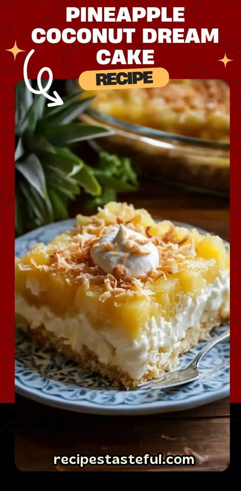 Coconut Cream Dream Cake is a rich and indulgent dessert that combines a moist white cake with a creamy coconut filling and a luscious Cool Whip topping. The cake is infused with sweetened condensed milk and cream of coconut, making it irresistibly moist and flavorful. Perfect for any occasion, this cake is sure to become a family favorite! Pineapple Dream Cake, Sweetened Condensed Milk Desserts, Cool Whip Topping, Condensed Milk Desserts, Entertaining Food Ideas, Coconut Cream Recipes, Moist White Cake, Coconut Cream Cake, Cream Of Coconut