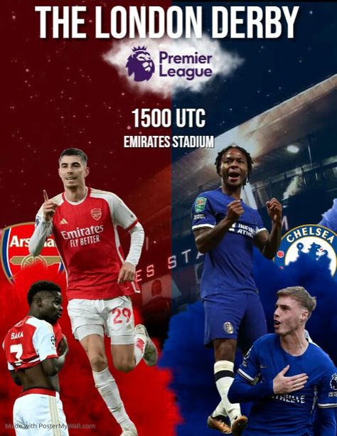 london derby | PosterMyWall Arsenal Vs Chelsea, Chelsea Premier League, Free Posters, Football Posters, Big Crowd, Free Football, Free Flyer Templates, Derby Day, Football Poster