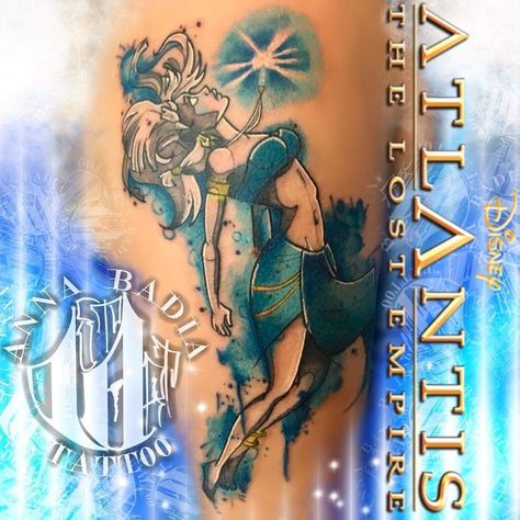 Realistic Disney Tattoo, Kida Atlantis Tattoo, Disney Atlantis Tattoo, Atlantis Tattoo Ideas, Atlantis The Lost Empire Tattoo, Atlantis Tattoo, Atlantis Disney, Kida Atlantis, Convention Tattoo