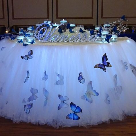 Instagram post by Majestic Event Decor • Aug 19, 2020 at 2:48pm UTC Quinceanera Butterfly Centerpieces, Blue Butterfly Centerpieces, Blue Enchanted Forest Theme, Baby Blue Butterfly Quinceanera Theme, Butterfly Quinceanera Theme Centerpieces, Blue Butterfly Quinceanera Theme, Butterfly Theme Quinceanera, Enchanted Forest Centerpieces, Butterfly Quinceanera Theme