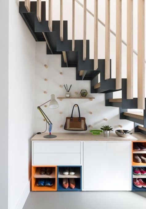 Living Room Under Stairs, Under Stairs Storage Solutions, Room Under Stairs, Space Under Stairs, Under Stairs Storage, Hallway Shoe Storage, Stairs In Kitchen, Almirah Designs, Open Trap