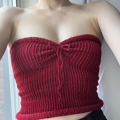 Tube Top Knitting Pattern, Red Crochet Top, Sewing Template, Crochet Tube Top, Knit Tube Top, Sewing Templates, Top With Bow, Diy Tops, Cute Lazy Outfits