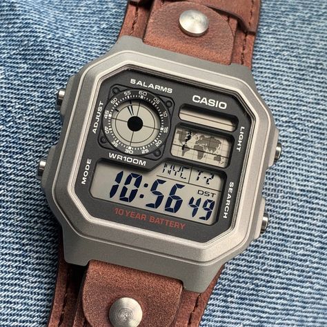 Cool Casio Watches, Ae 1200 Casio, Retro Casio Watch, Tactical Mens Fashion, Casio Watches For Men, Casio Aesthetic, Men’s Watch, Men’s Accessories, Watch Design Concept