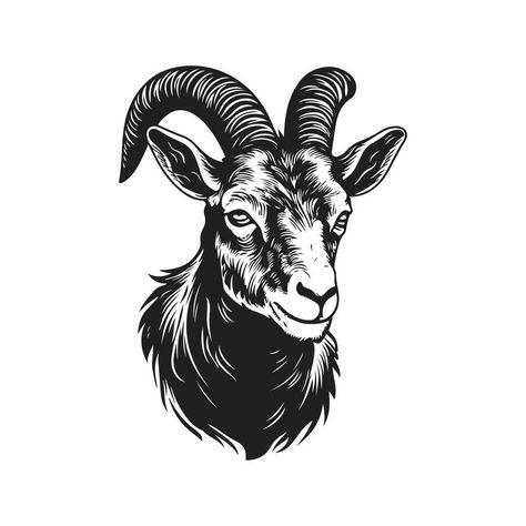 goat mascot, vintage logo line art concept black and white color, hand drawn illustration Goat Line Art, Goat Art Illustration, Goat Vector, Goat Illustration, White Goat, Logo Line Art, Goat Logo, Goat Art, Logo Line