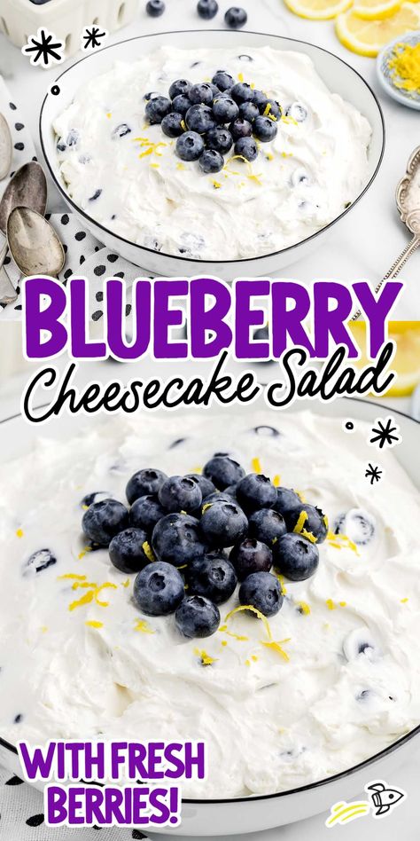 Blueberry Cream Cheese Salad, Blueberry Cheesecake Salad, Fresh Blueberries Recipes Easy, Easy Fresh Blueberry Desserts, Blueberry Blue Cheese Salad, Potluck Deserts, Cheesecake Berry Salad, Blueberry Delight Lush Dessert, Blueberry Fruit Salad