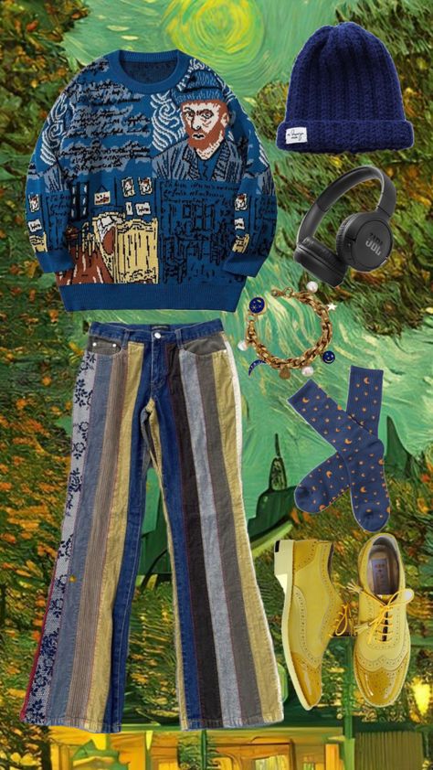 Van Gogh inspired outfit idea #vintage #moodboard #myfirstshuffle #collage #aesthetic #outfit #outfitinspo #inspo #fit #sweaterweather #fall #vangogh #art #outfitideas #outfitinspiration #ideas #painting Van Gogh Inspired Outfit, Vintage Moodboard, Van Gogh Inspired, Van Gogh Paintings, Aesthetic Outfit, Outfit Idea, Sweater Weather, Moda Fashion, Van Gogh