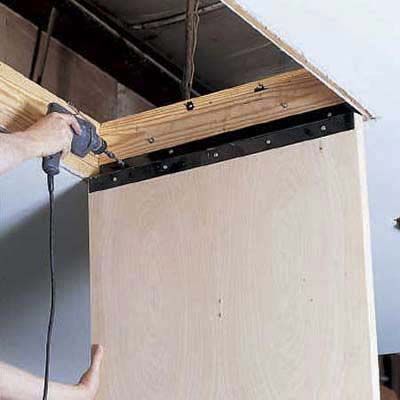 How to Install Pull-Down Attic Stairs - This Old House Attic Door Ideas Pull Down, Attic Access Door In Ceiling, Tool Shelves, Antique Staircase, Attic Access Door, Attic Door, Ceiling Door, Attic Staircase, Attic Renovation Ideas