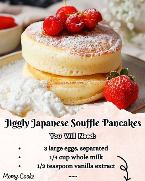 Japanese Style Pancakes, Japanese Souffle Pancakes, Japanese Souflee Pancakes Recipe, Souflee Pancakes Japanese Recipe, Japanes Pancake Recipe, Pancake Mix Recipes, Souffle Pancakes, Pancakes Ingredients, Sweet Snacks Recipes