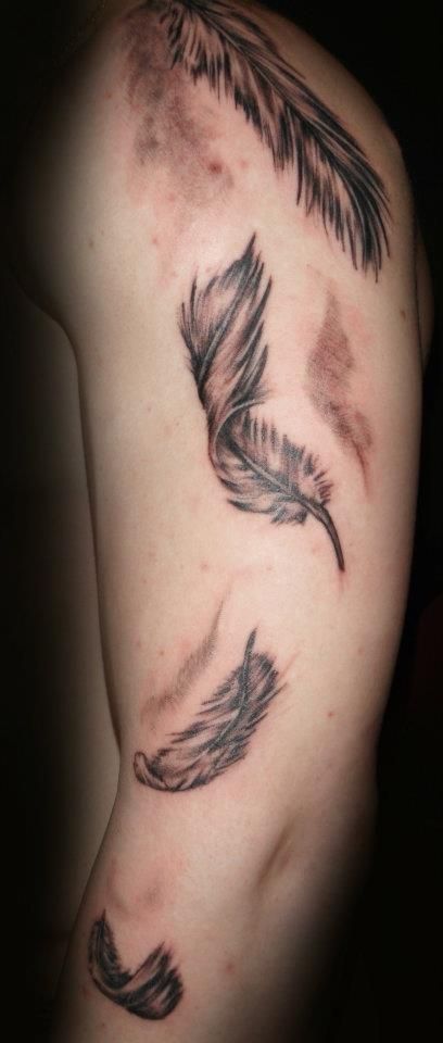 Falling Feather Tattoo, Feathers Tattoo, Falling Feathers, Wing Tattoos, Only Angel, Angel Wings Tattoo, Feather Tattoo, Wings Tattoo, Feather Tattoos