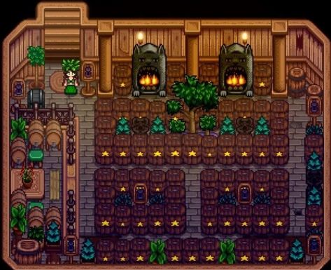 Stardew Farms, Stardew Valley Layout, Stardew Valley Tips, Stardew Valley Farms, Valley Game, Cave Entrance, Basement Layout, Farm Layout, Barn Interior