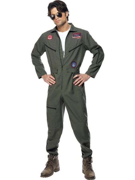 Mens Top Gun Maverick Fancy Dress Costume: Amazon.ca: Clothing & Accessories Group Fancy Dress, Movie Fancy Dress, Aviator Costume, 1980s Fancy Dress, 80's Theme, 80s Fancy Dress, Pilot Costume, Khaki Jumpsuit, Mens 80s