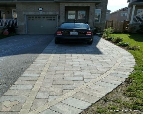 Driveway With Side Parking, Blacktop Driveway With Paver Border, Interlock Driveway Extension, Extend Driveway With Pavers, Split Driveway Ideas, Patio Next To Driveway, Extending Driveway With Pavers, Extend Driveway Ideas, Driveway Widening Ideas