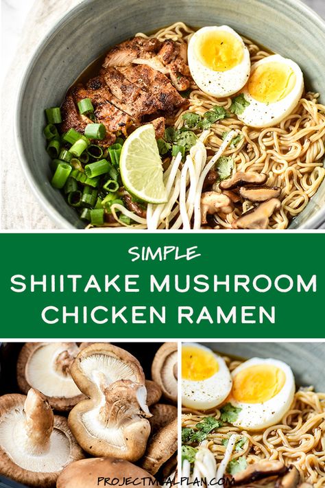 Simple Shiitake Mushroom Chicken Ramen recipe - I use chicken bone broth and brown rice ramen for this easy homemade noodle soup! #ramen #chickenramen Chicken Mushroom Ramen, Soup Recipes Noodle, Homemade Noodle Soup, Soup Recipes Mushroom, Shiitake Recipes, Japan Noodles, Easy Homemade Noodles, Soup Photography, Chicken Ramen Recipe