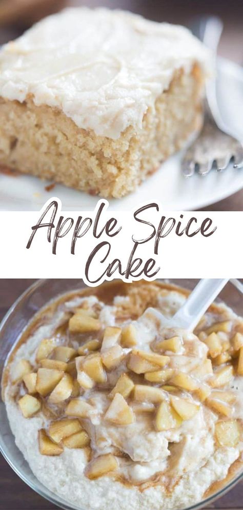 Easy homemade Apple Spice Cake with brown sugar cream cheese frosting. Best fall dessert recipe. Apple Spice Cake Recipe, Brown Sugar Cream Cheese Frosting, Cream Cheese Icing Recipe, Spice Frosting, Apple Cream Cheese, Apple Spice Cake, Homemade Apple Pie Filling, Brown Sugar Recipes, Apple Spice