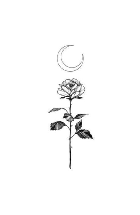 Moon Tattoo Meaning, Tattoo Gemini, Tatoo Rose, Dahlia Tattoo, Luna Tattoo, Rose Tattoos For Men, Small Rose Tattoo, Minimal Tattoo Design, Crescent Moon Tattoo