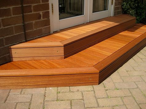 Patio Decking Steps, Patio Stairs, Patio Steps, Deck Steps, Hardwood Decking, Wooden Patios, Patio Deck Designs, Wooden Deck, Wood Steps