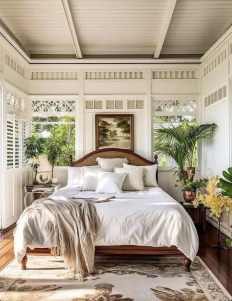 British Colonial Island Style, Queenslander Home Interior, Small Tropical House Interior, British Colonial Decor West Indies Tropical Style, Florida Guest Bedroom Ideas, Louisiana Interior Design, Florida Keys Decor Interior Design, British Colonial House Exterior, French Polynesian Decor