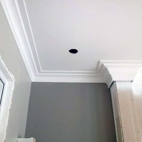 Do It Yourself Crown Molding, Cornish Ceiling Design, Crown Molding Box Ceiling, 7 Inch Cove Crown Molding, Wide Crown Molding Ideas, Molding On Ceiling Ideas, Crown Moulding Ideas Ceiling, Double Crown Molding, Crown Moulding Ideas