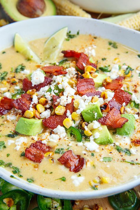 Mexican Street Corn Soup Mexican Street Corn Soup, Street Corn Soup, Comforting Meals, Corn Soup Recipes, Coconut Bacon, Corn Soup, Mexican Street Corn, Street Corn, Soup And Stew