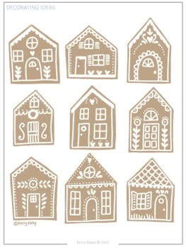 Christmas Art Lesson Plan - Gingerbread House by Kerry Daley | TpT Christmas Tree Gingerbread House, Gingerbread House Outline Printable, Gingerbread House Easy Decorating, Gingerbread House Digital Art, Craft Paper Christmas Cards, Classroom Gingerbread House Decorations, Ginger Bread House Paintings, Gingerbread House Art Lesson, Gingerbread House Patterns Printable