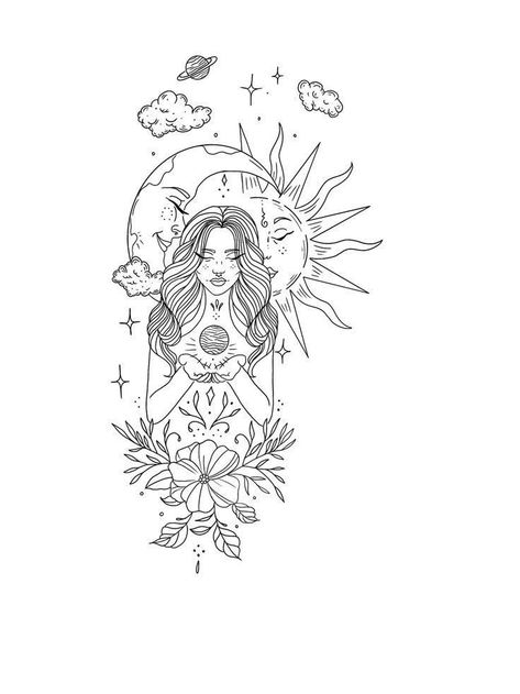 Creative Virgo Tattoo, Cute Virgo Tattoos, Virgo Sleeve Tattoo, Woman Tattoo Sleeve Ideas, Big Arm Tattoos Women, Tattoo Ideas Virgo, Virgo Line Art, Virgo Tatoos, Virgo Inspired Tattoo