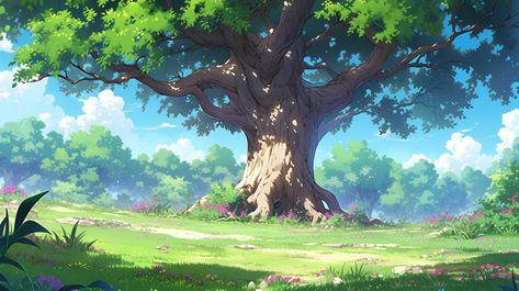 Anime Woods Background, Anime Tree Background, Anime Nature Background, Anime Forest Background, Ghibli Environment, Anime Environment, Anime Tree, Anime Forest, Wallpaper For Pc