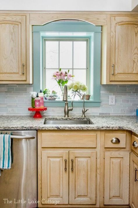 Valspar Cabinet Enamel, Wythe Blue, Old Cabinet Doors, Budget Friendly Diy, Kitchen Window Sill, Kitchen Windowsill, Fabulous Diy, Painted Kitchen, Lake Cottage