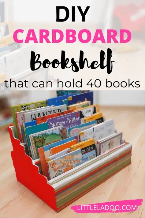 Diy Cardboard Display Shelf, Diy Bookshelf For Classroom, Diy Bookshelf For Small Spaces, Book Display For Craft Show, Table Top Book Shelf, Book Fair Display Ideas, Diy Cardboard Bookshelf, Book Fair Display, Diy Montessori Bookshelf