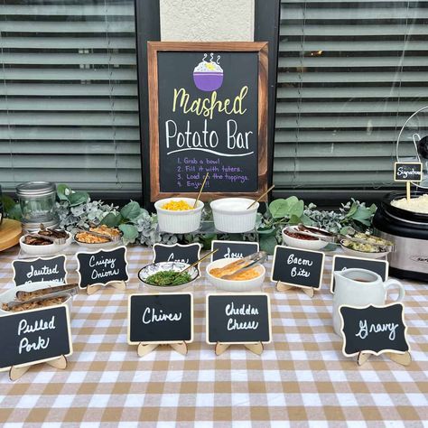 A deliciously fun mashed potato bar for your guests to load up on at your next gathering! This one has ALL the toppings!! Taco Dip With Cottage Cheese, Potato Bar Ideas, Easy Fast Appetizers, Houston We Have A Boy, Frosting Without Butter, Easy Taco Dip, Noon Years Eve, Ultimate Mashed Potatoes, Mashed Potato Bar