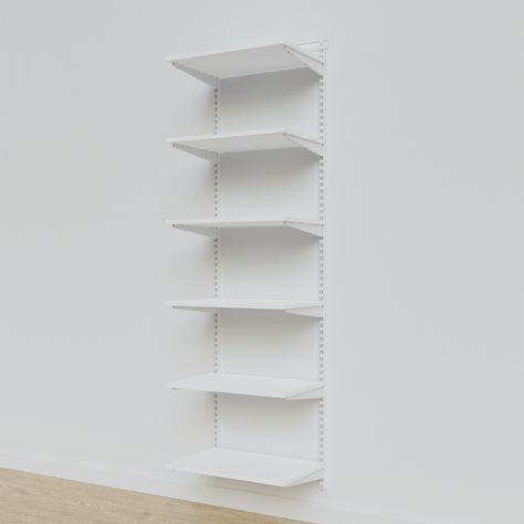 Elfa 2' White Melamine Basic Shelving Units for Anywhere | The Container Store Rental Friendly Closet Shelves, Shelves In Bedroom Closet, Floating Shelves For Shoes, Elfa Drawers, Shelves In Closet, Deep Floating Shelves, Dreamy Office, Melamine Shelving, Small Walk In Closet Organization