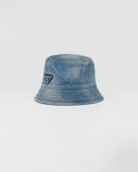 Prada Denim, Prada Women, Denim Bucket Hat, Bucket Hat Women, Mens Casual Dress Outfits, Denim Hat, Black Tweed, Hat Women, Vintage Fits