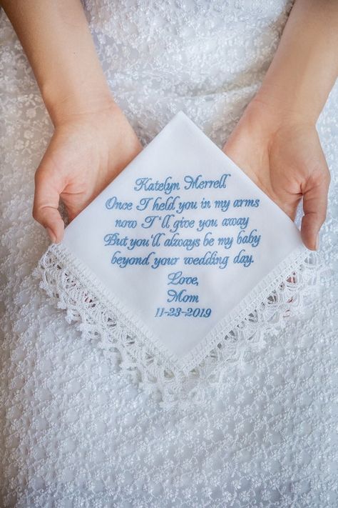 ♥ View more Something Blue ideas: https://etsy.me/331fI2W ♥ SALE section https://etsy.me/2M7lSYm Wedding gift for Bride from Mom - Something Blue daughter wedding handkerchief ______________ Every Bride needs beautiful wedding handkerchief. This handkerchief even has something blue! A sentimental Sentimental Wedding Gifts, Bridal Handkerchief, Bridal Bouquet Charms, Bride Personalized, Wedding Gift For Bride, Daughter Wedding Gifts, Sentimental Wedding, Something Blue Bridal, Heirloom Wedding