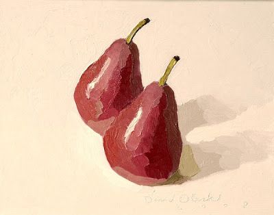 The Very Small Paintings of David Oleski: Two Red Pears David Oleski, Red Pears, Linen Board, Red Pear, Saskatchewan Canada, Small Paintings, Bottle Design, Pear, Illustration Art