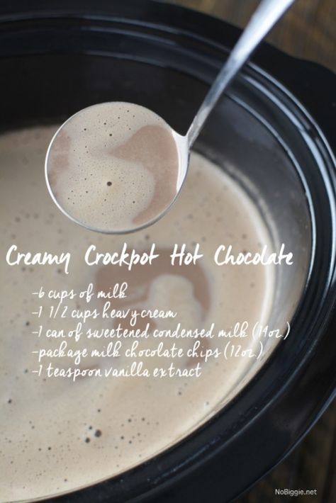 Creamy Crockpot Hot Chocolate, Crockpot Hot Chocolate, Hot Chocolate Recipe, Dessert Party, Hot Cocoa Mixes, Chocolate Recipe, Chocolate Caliente, Hot Chocolate Bars, Hot Chocolate Recipes