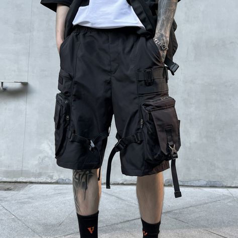 2023 Techwear Style Paratrooper Tactical Cargo Pants Hip Hop Multi Pockets Mens Ribbons Street Mens Techwear, Tactical Cargo Pants, Harajuku Men, Japanese Harajuku, Y2k Men, Harajuku Streetwear, Safari Style, Pant Style, Shorts Black