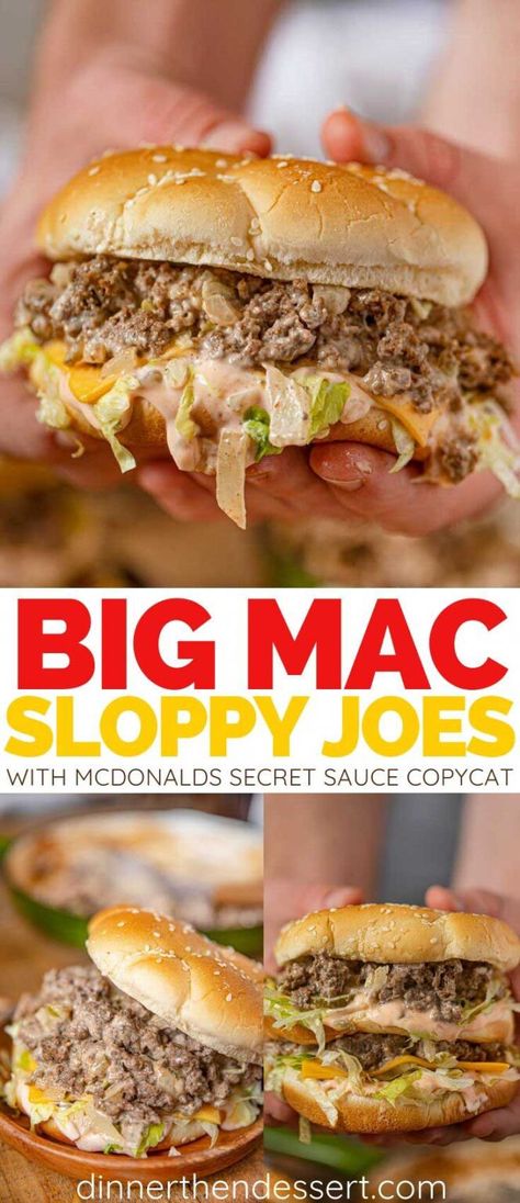 Big Mac Sloppy Joes are a delicious one pan meal with a McDonald's Big Mac Secret Sauce Copycat made in 30 minutes. You'll never need the drive-thru again. #sloppyjoes #bigmac #copycatrecipes #mcdonaldsrecipes #secretsauce #mcdonalds #dinnerthendessert Simple Grab And Go Lunch, Big Family Dinner Ideas, Big Mac Sloppy Joes, Big Mac Sloppy, Mcdonalds Recipes, Cheese Pickles, 1000 Calorie, Classic Sandwich, Summer Foods